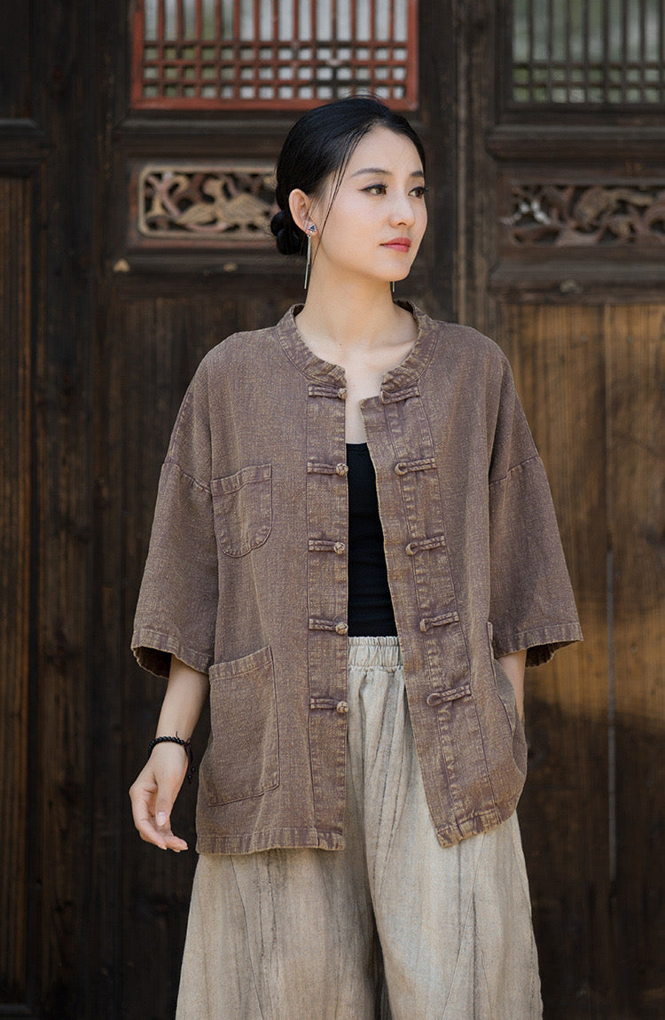 Tao One Tech™ • Zen Tea Cardigan Jacket • Sunscreen Layer • Ramie Cotton • Gender Neutral