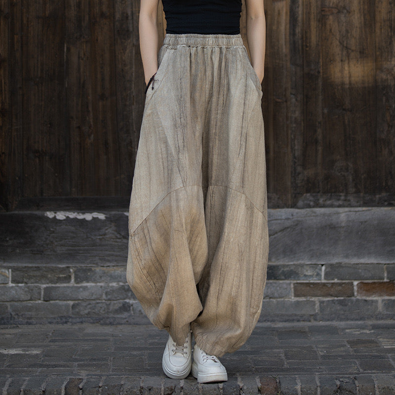 Tao One Tech™ • Zen Tea Meditation Pants • Kung Fu Pants • Tie Dye Folds • Tech Pockets • Ramie Cotton • Gender Neutral