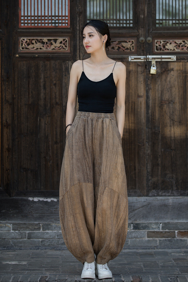 Tao One Tech™ • Zen Tea Meditation Pants • Kung Fu Pants • Tie Dye Folds • Tech Pockets • Ramie Cotton • Gender Neutral