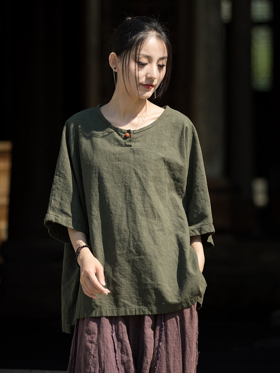 Tao One Tech™ • Zen Tea Shirt • 1 Contrast Button • Ramie Cotton