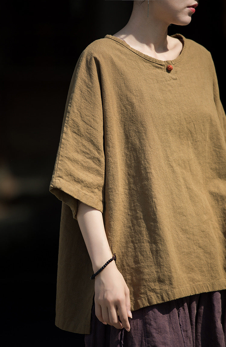 Tao One Tech™ • Zen Tea Shirt • 1 Contrast Button • Ramie Cotton