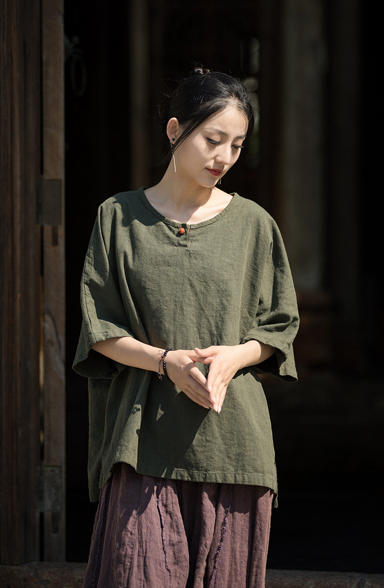 Tao One Tech™ • Zen Tea Shirt • 1 Contrast Button • Ramie Cotton