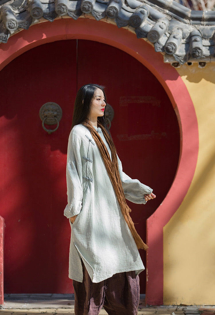 The Dao 道 of Zen Flow Robe Dress • Ao Dai Qigong Robe • Tech Pockets • Flowy Qi, Breathable, Durable