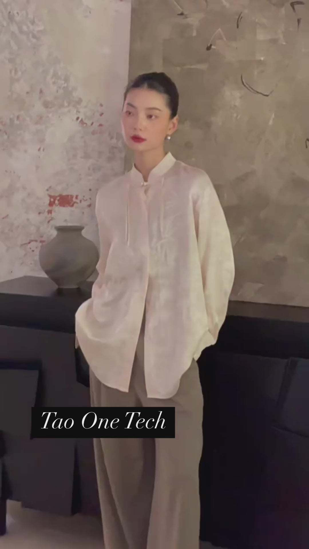 Tao One Tech™ • Zen Tassel Button Up Shirt • Bamboo Art Embroidery • Ancient Garden Jacquard Pattern • Heaven’s Silk Rayon Linen • Tencel Lyocell