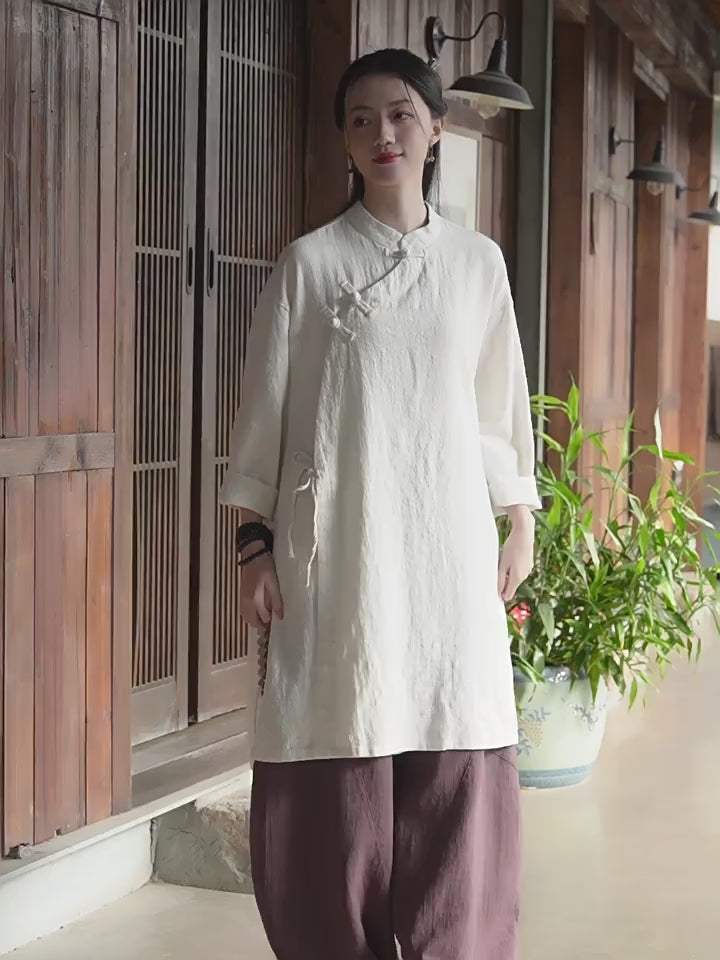 Tao One Tech™ • Zen Cheongsam Robe Kimono • 3 Buttons • Lace Up Cardigan • Ramie Bamboo Cotton • Gender Neutral