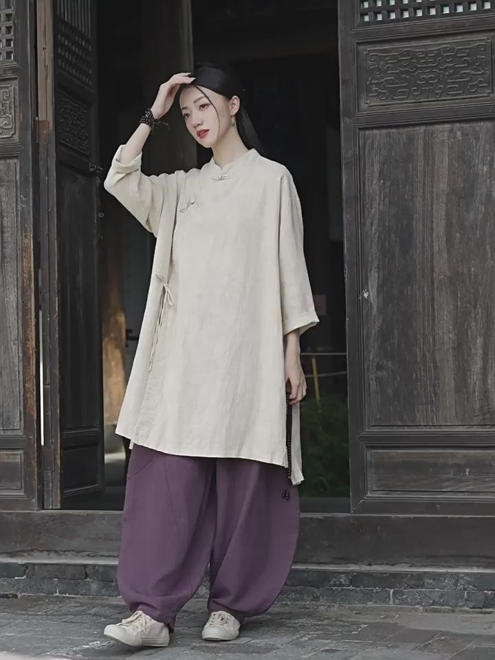 Tao One Tech™ • Zen Cheongsam Robe Kimono • 3 Buttons • Lace Up Cardigan • Ramie Bamboo Cotton • Gender Neutral