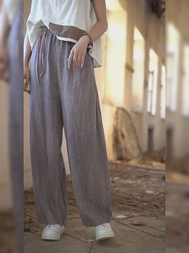 Tao One Tech™ • Zen Art Pants • Straight Leg • Tie Dye Folds • Flowing Side Waist Rope • Linen Cotton